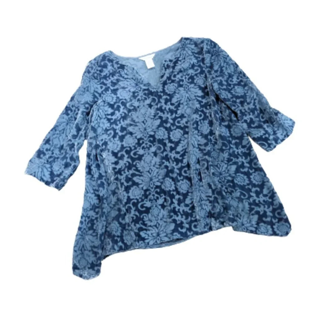 Sundance Regal Blue Velvet Burnout Silk Blend Top XS‎